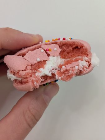 inside of full vanilla vegan macaron