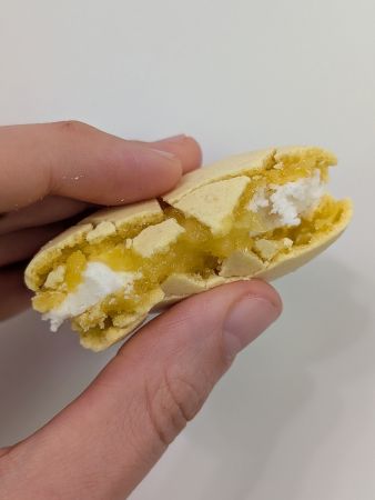 inside of full lemon vegan macaron