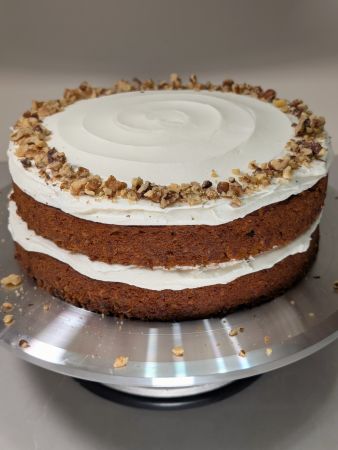 view of entire naked vegan carrot cake