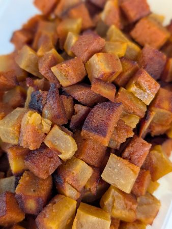 diced and sautéed seitan bacon